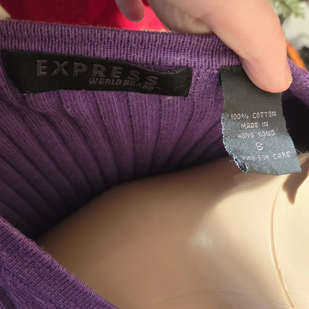 Express Purple Ribbed V-Neck Cardigan - Picture 9 of 9